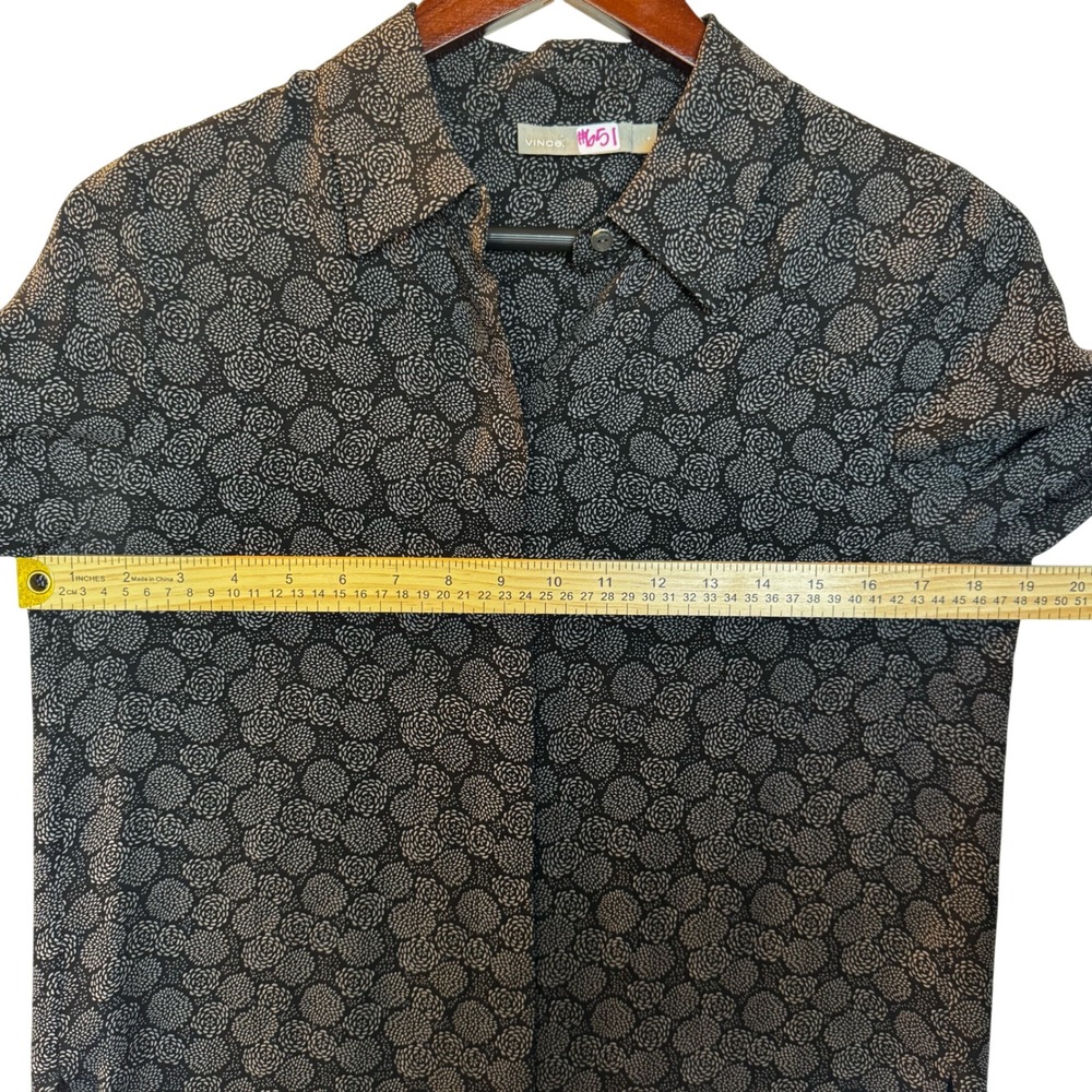 Vince Black Gray Floral Print Silk Button Down Long Sleeve‎ Blouse Women's sz 4 - Picture 6 of 8